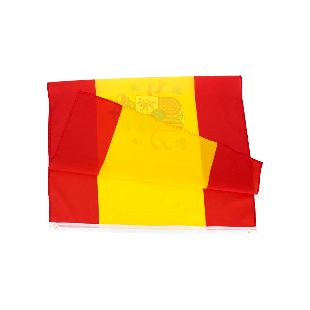 Bandera de España doblada, el estampado se ve por ambos lados